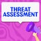 Text showing inspiration Threat Assessment. Business idea determining the seriousness of a potential threat