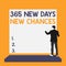 Text sign showing 365 New Days New Chances. Conceptual photo Starting another year Calendar Opportunities Back view young man