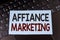 Text sign showing Affiance Marketing. Conceptual photo joining two or more companies in same field mutual goal written on Sticky N