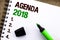 Text sign showing Agenda 2018. Conceptual photo Strategy Planning Things Schedule Future Goals Organize written on Notebook Book o