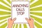 Text sign showing Annoying Calls Stop. Conceptual photo Prevent spam phones Blacklisting numbers Angry caller Paper page capital r