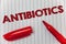 Text sign showing Antibiotics. Conceptual photo Antibacterial Drug Disinfectant Aseptic Sterilizing Sanitary Ideas message noteboo