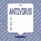 Text sign showing Antivirus. Conceptual photo Safekeeping Barrier Firewall Security Defense Protection Surety.
