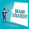 Text sign showing Brand Strategy. Conceptual photo long term plan development of successful brand achieve goals