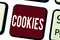 Text sign showing Cookies. Conceptual photo Sweet biscuit Dessert Delicious food Snack Small raised cake