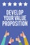 Text sign showing Develop Your Value Proposition. Conceptual photo Prepare marketing strategy sales pitch Men women hands thumbs u