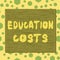 Text sign showing Education Costs. Conceptual photo amounts paid for tuition fees and other related expenses Square rectangle