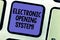 Text sign showing Electronic Opening System. Conceptual photo Electronic access control system Keycards Keyboard key