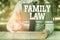 Text sign showing Family Law. Conceptual photo the branch of law that deals with matters relating to the family Female