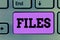 Text sign showing Files. Conceptual photo Folder box for holding loose papers together in orderr easy reference