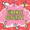 Text sign showing Finance Security. Business idea increase in finances of an organization or individual Important