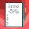 Text sign showing Follow Us On Twitter. Conceptual photo Invitation to join social media and look for tweets Blank Sheet