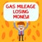 Text sign showing Gas Mileage Losing Money. Conceptual photo Long road high gas fuel costs financial losses Man Standing