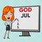 Text sign showing God Jul. Conceptual photo Merry Christmas Greeting showing for new year happy holidays White Female in