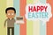 Text sign showing Happy Easter. Conceptual photo the Christian celebration of the Resurrection of Christ Standing man in