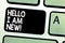 Text sign showing Hello I Am New. Conceptual photo Introducing yourself to unknown showing newbie in the team Keyboard