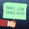 Text sign showing Inhale Love Exhale Hate. Conceptual photo Positive do not be full of resentment Relax Hu analysis Hand