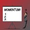 Text sign showing Momentum. Conceptual photo Quantity motion in moving body Product of mass and velocity Businessman