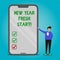 Text sign showing New Year Fresh Start. Conceptual photo Time to follow resolutions reach out dream job Man Presenting