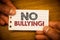 Text sign showing No Bullying Motivational Call. Conceptual photos Forbidden Abuse Harassment Aggression Assault