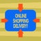 Text sign showing Online Shopping Delivery. Conceptual photo Process of shipping an item from online purchase Arrows on