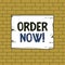 Text sign showing Order Now. Conceptual photo confirmed request by one party to another to buy sell Wooden square plank empty