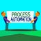 Text sign showing Process Automation. Conceptual photo the use of technology to automate business actions Two Men