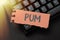 Text sign showing Pum. Word Written on unwanted change that can be performed by legitimate applications Composing New