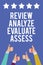 Text sign showing Review Analyze Evaluate Assess. Conceptual photo Evaluation of performance feedback process Men women hands thum