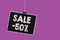 Text sign showing Sale 50. Conceptual photo A promo price of an item at 50 percent markdown Hanging blackboard message communicati