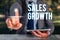 Text sign showing Sales Growth. Conceptual photo ability to increase revenue over a fixed period of time Woman wear