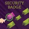 Text sign showing Security Badge. Conceptual photo Credential used to gain accessed on the controlled area Magnifying