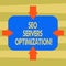 Text sign showing Seo Servers Optimization. Conceptual photo SEO network working at maximum efficiency Arrows on Four