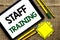 Text sign showing Staff Training. Conceptual photo Teaching Teamwork new things Employee Education Preparation written on Tablet o