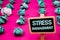 Text sign showing Stress Management. Conceptual photo Meditation Therapy Relaxation Positivity Healthcare Blackboard with white le