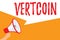 Text sign showing Vertcoin. Conceptual photo Cryptocurrency Blockchain Digital currency Tradeable token Megaphone