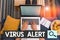 Text sign showing Virus Alert. Conceptual photo message warning of a nonexistent computer virus threat woman laptop