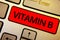 Text sign showing Vitamin B. Conceptual photo Highly important sources and benefits of nutriments folate Keyboard brown keys yello