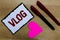 Text sign showing Vlog. Conceptual photo Entertaining multimedia self broadcasting news reporting stories Love pure wood colour ha