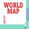 Text sign showing World Map. Conceptual photo a diagrammatic representation of the surface of the earth Front view young