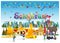 Text Songkran - Festival Banner - Thai New Year`s Day - people, Water gun,Droplet,Water,Flower,Colorful flags, Building in the cit