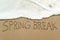 Text spring break in the sand of a beach