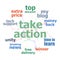 Text Take action. Business concept . Word cloud collage. Background with lines and circles