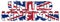 Text UNITED KINGDOM with British Union Jack flag under it, distressed grunge look