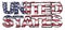 Text UNITED STATES with American flag under it, distressed grunge look