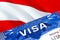 text VISA on Austria visa stamp in passport. passport traveling abroad concept. Travel to Austria concept - selective focus,3D