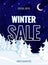 Text, winter sale against the background of the winter night forest.