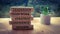 Text on wooden blocks - Leadership, Team work, Strategy, Confidence and Success. With plants and blurred nature