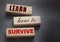 Text on wooden blocks Learn How to Survive. Surviving in crisis times business concept. Surviving during epidemy healthcare