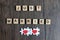 Text wooden blocks spelling the word JUST MARRIED and puzzle jigsaw red heart on brown wooden, romantic background for celebrating
